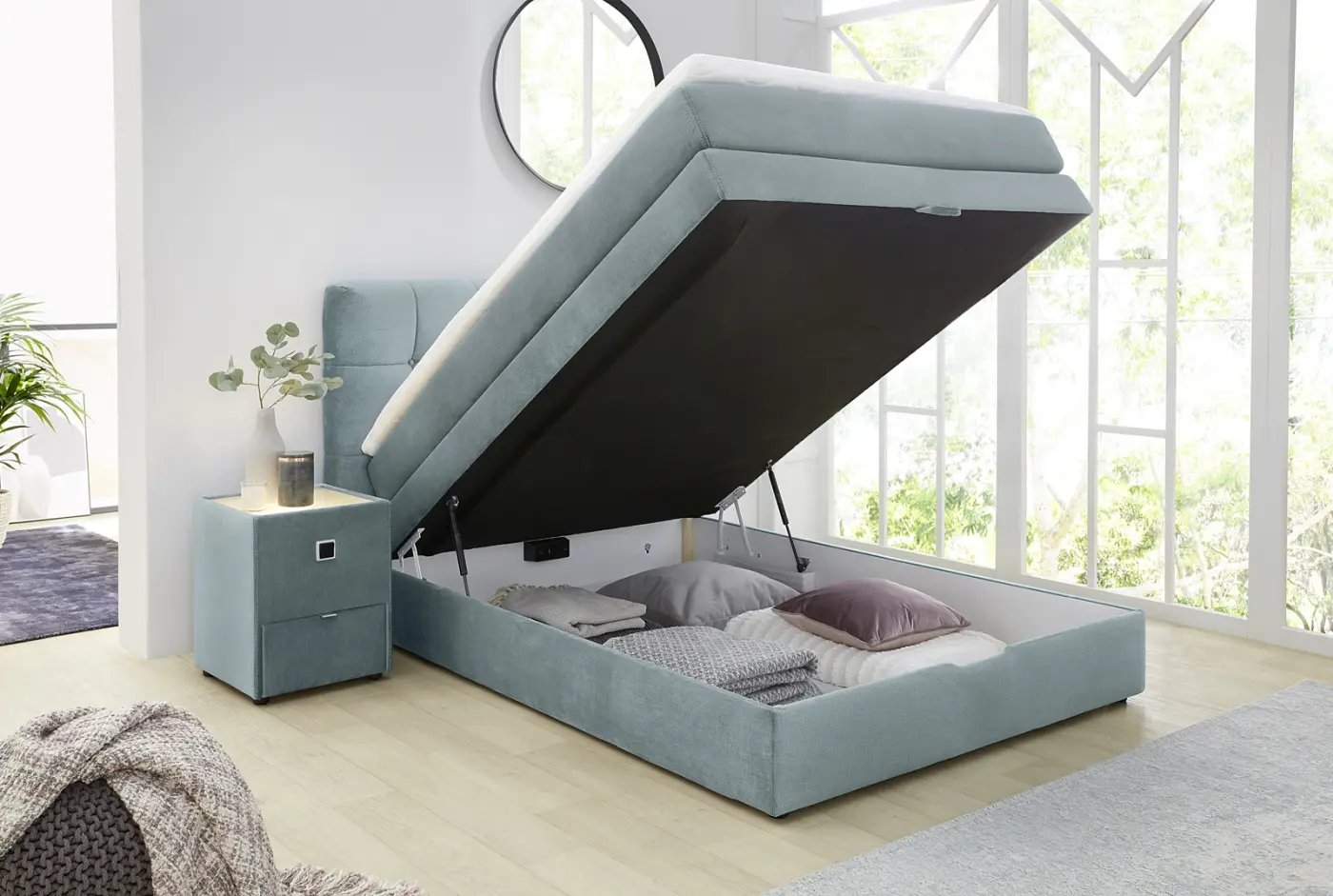 Boxspringbett Amy 140 x 200 cm samtähnlich türkis