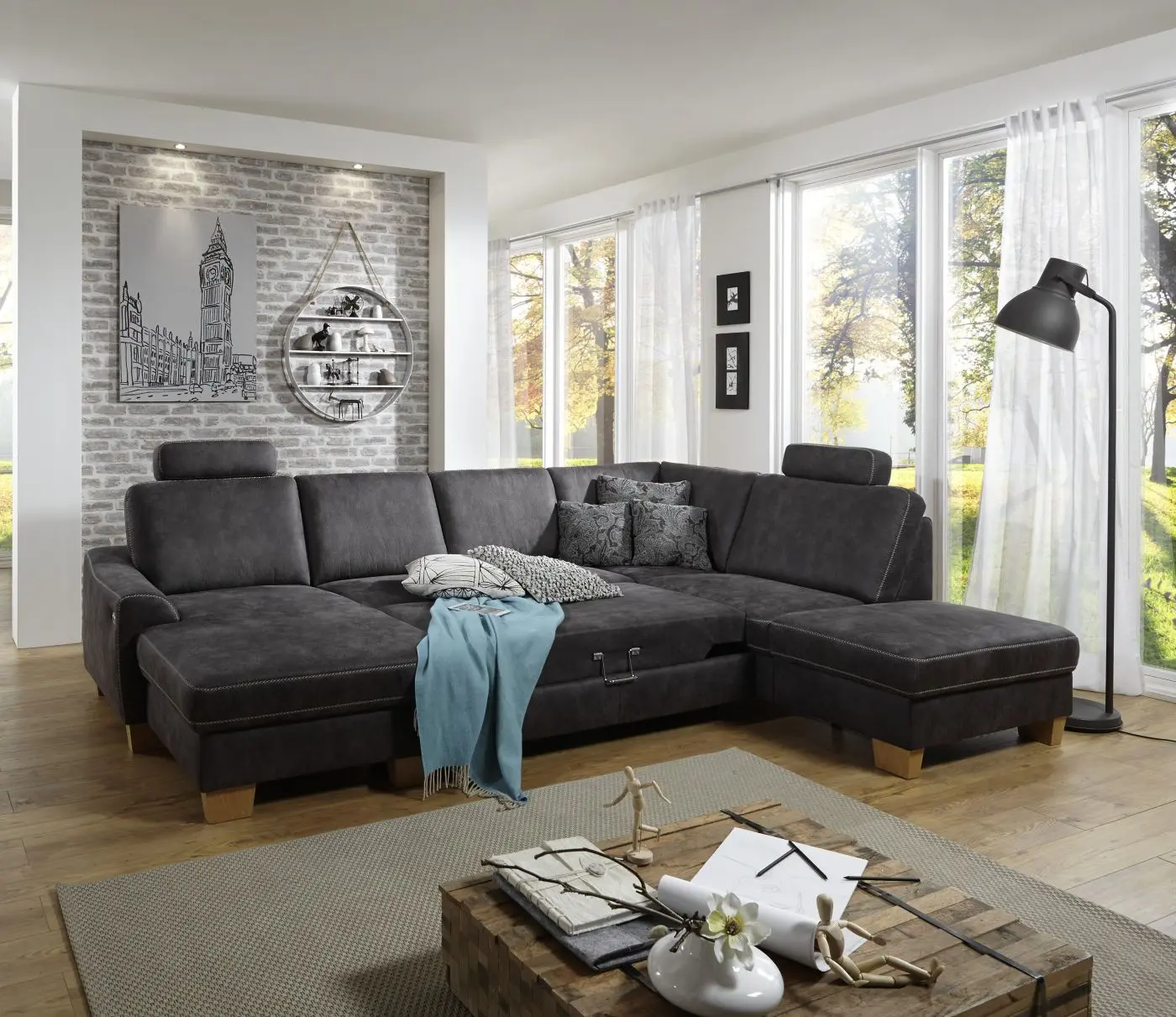 Wohnlandschaft couchliebe. LS742016 grau mit Zusatzfunktionen