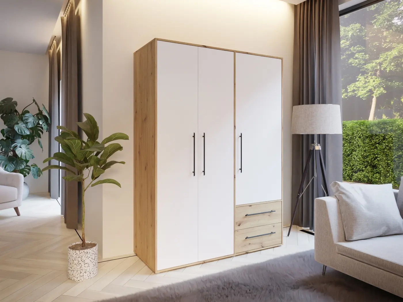 Drehtürenschrank Mokkaris 3-türig Artisan Eiche/weiß