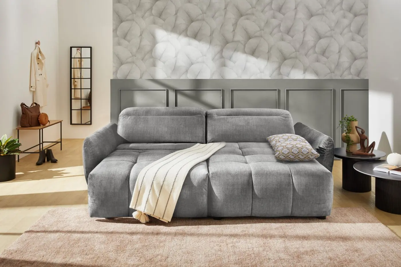Wohnlandschaft Zoom velourartig hellgrau
