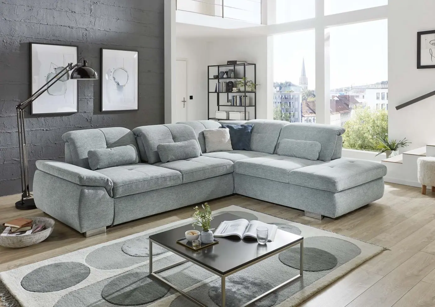 Wohnlandschaft KS294522 hellgrau mit Zusatzfunktionen couchliebe.