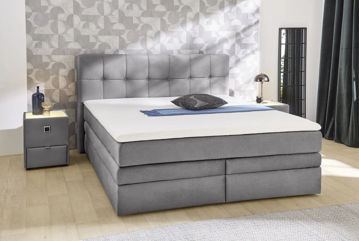 Boxspringbett Amy 180 x 200 cm samtähnlich grau