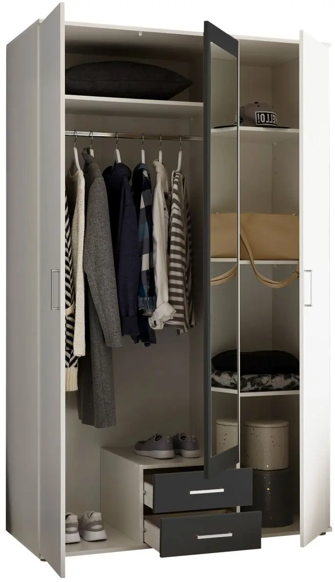 Kleiderschrank Hanau 3-türig weiß/graphit