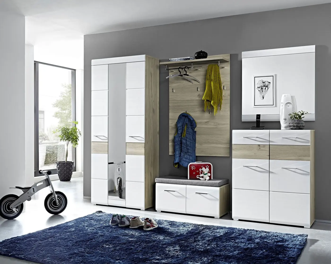  Garderobenschrank Funny Silbereiche / weiß