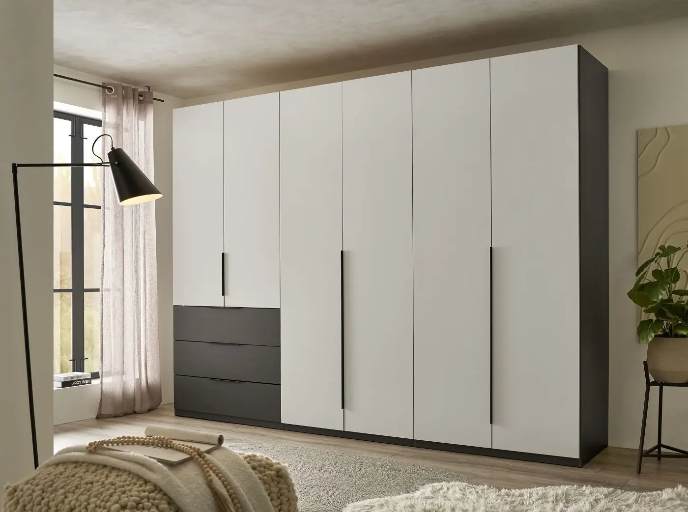 Drehtürenschrank Nuka 6-türig hellgrau / graphit