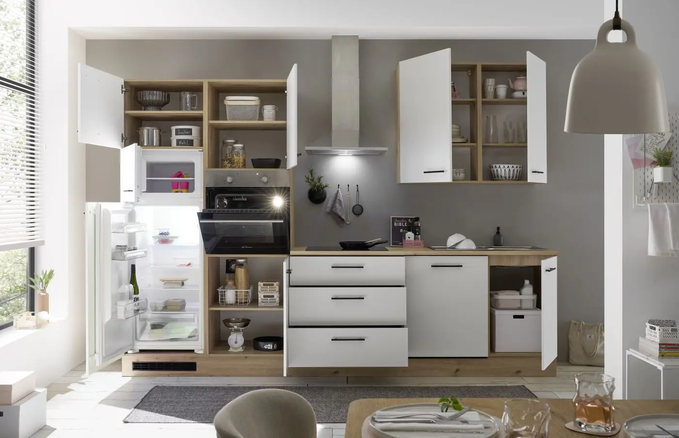 Küchenblock Stuttgart weiß/Artisan Eiche mit E-Geräten Küchenblock Stuttgart weiß/Artisan Eiche mit E-Geräten