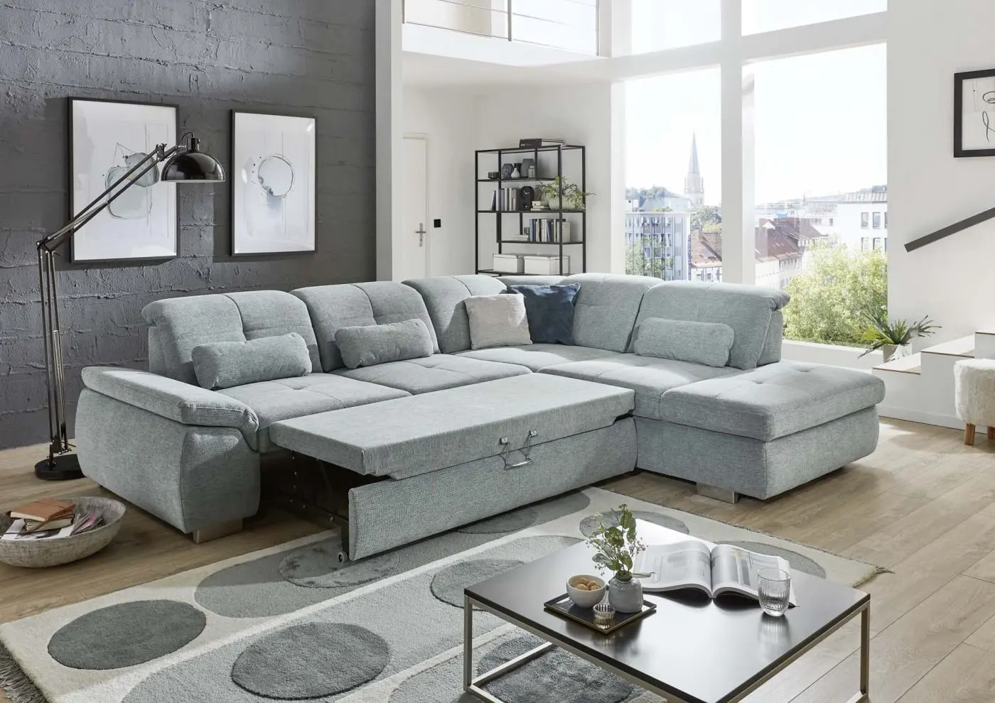 Wohnlandschaft KS294522 hellgrau mit Zusatzfunktionen couchliebe.