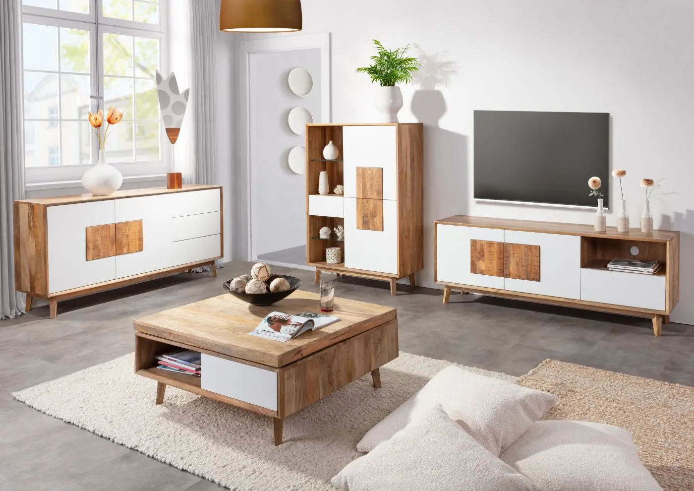 Sideboard Tavole Mango massiv/weiß