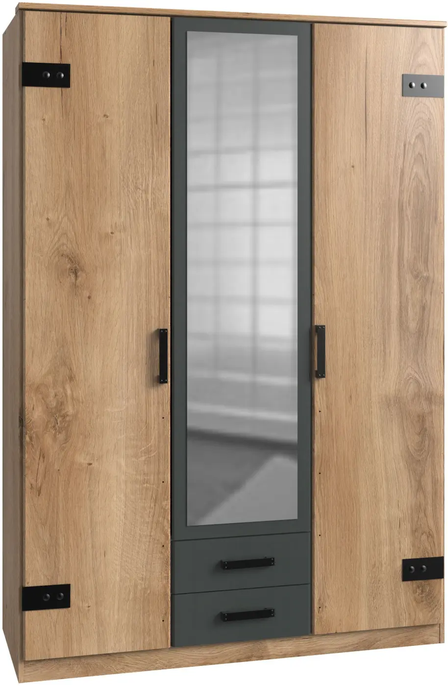 Kleiderschrank Liverpool 3-türig Plankeneiche/graphit