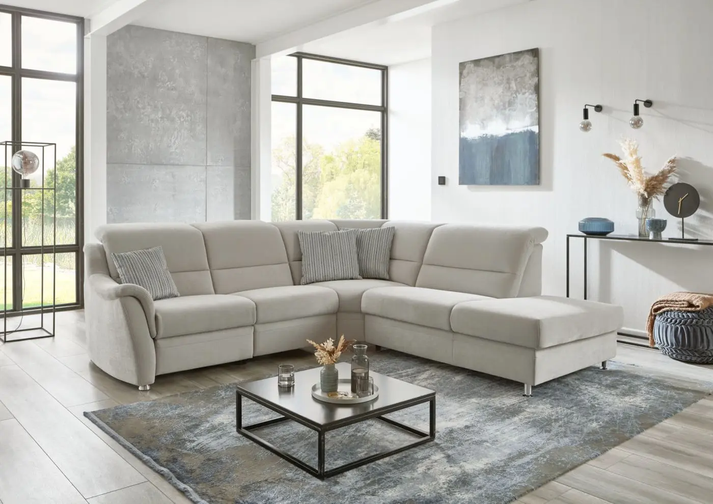 Wohnlandschaft LS25 Confeta in Microfaser silver mit Komfortfunktionen