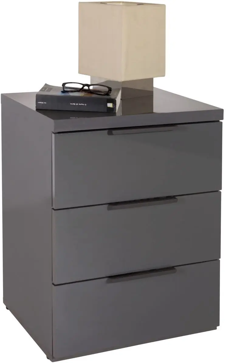 Boxspring-Nachtkommode Mundi grau Hochglanz