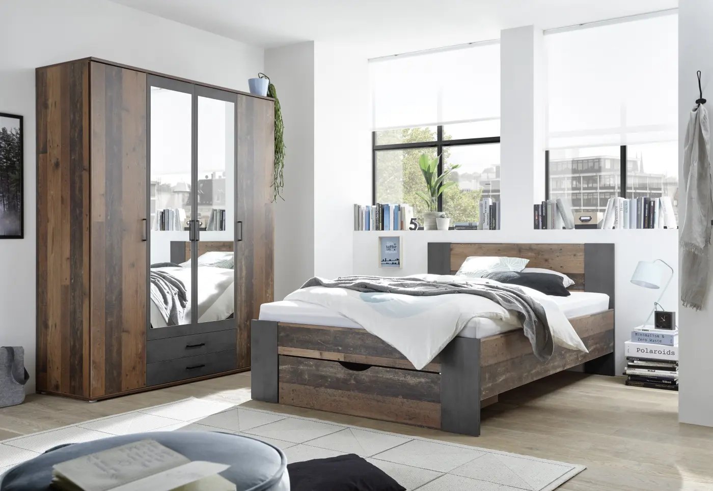 Bett Martin 140 x 200 cm Old Style dunkel/Betonoxid