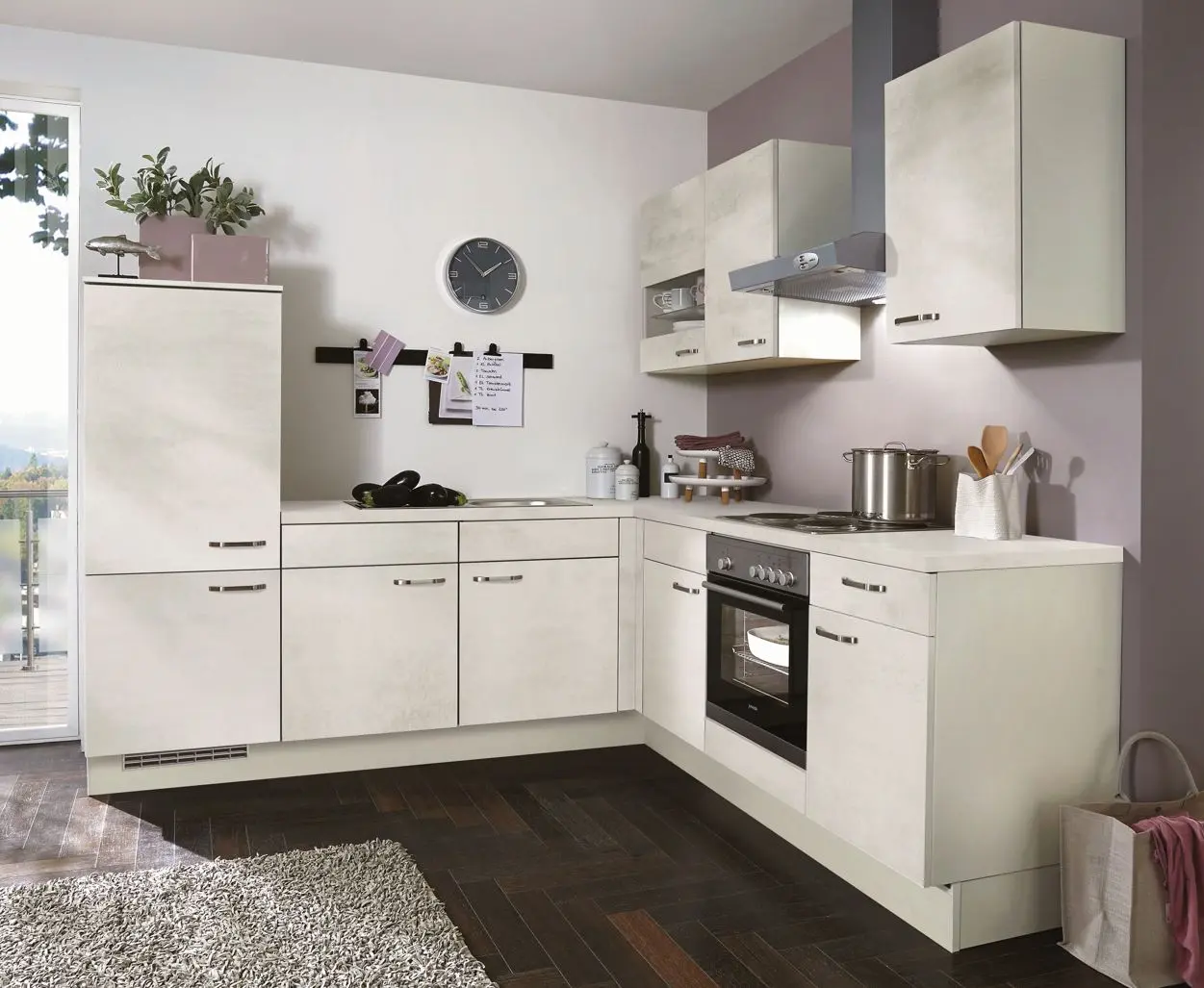 Winkelküche nobilia Riva Weißbeton grau 