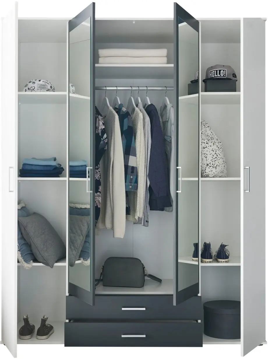 Kleiderschrank Hanau 4-türig weiß/graphit