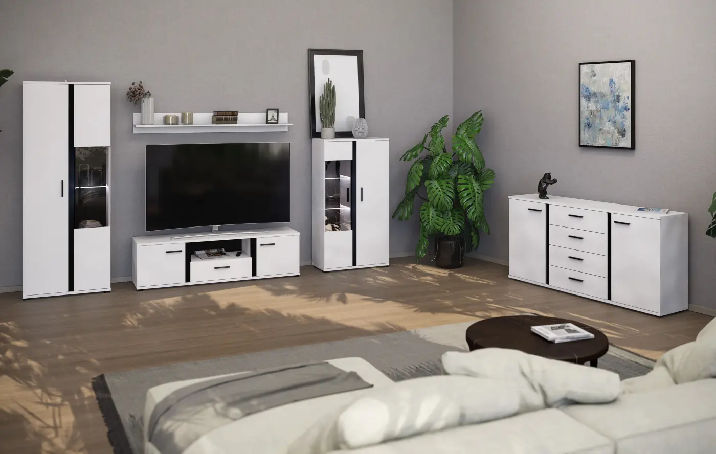 Sideboard Kanada weiß mit schwarzen Absetzungen