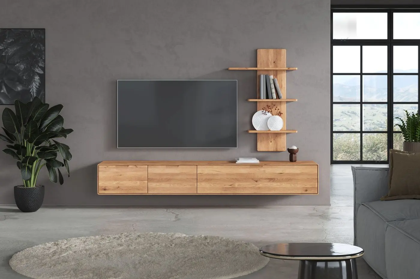 TV-Lowboard WZ-0663 Wildeiche massiv wandhängend