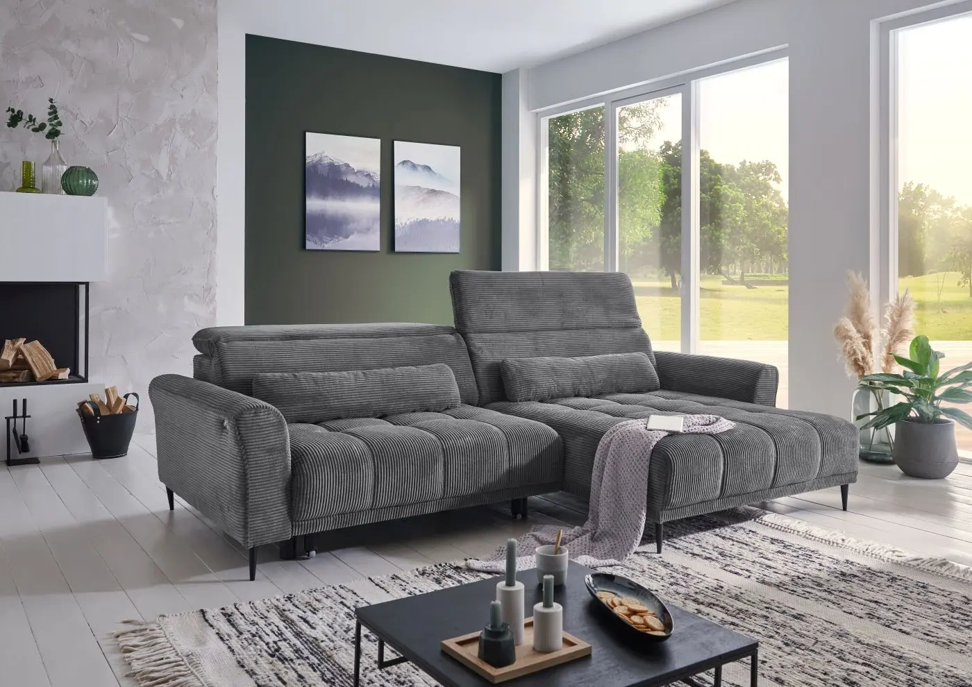 Wohnlandschaft Logan Cord dunkelgrau