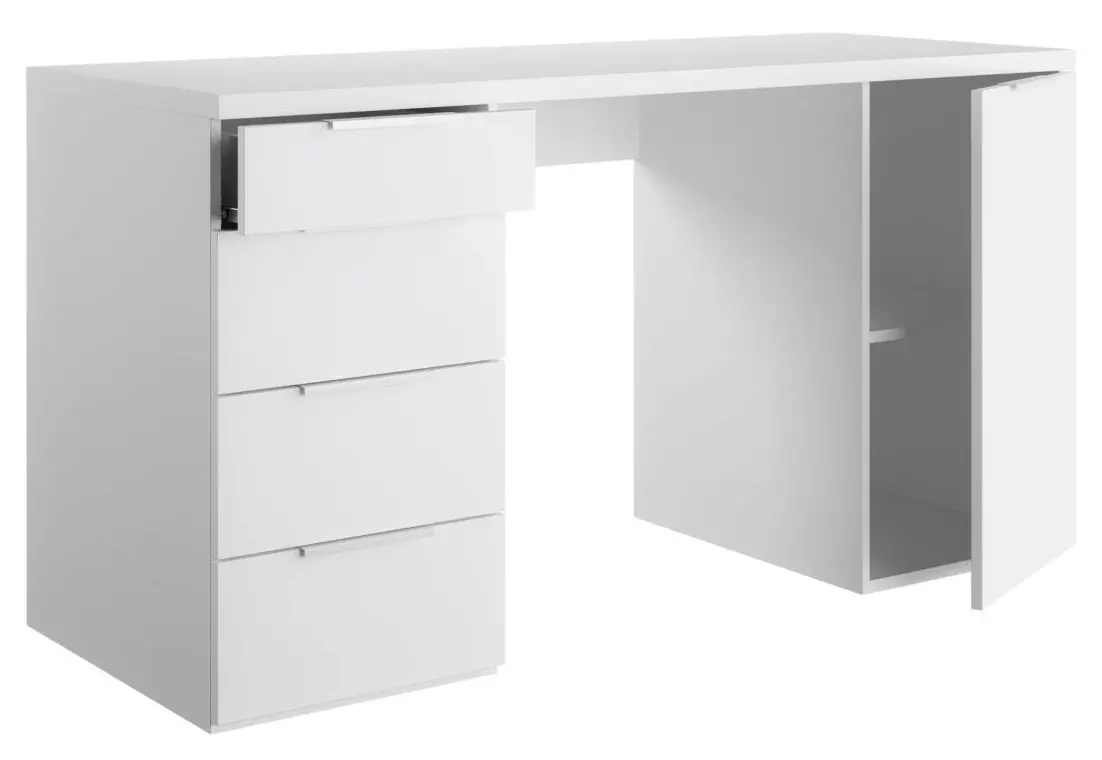 Schreibtisch Espresso 1-türig weiß Hochglanz 