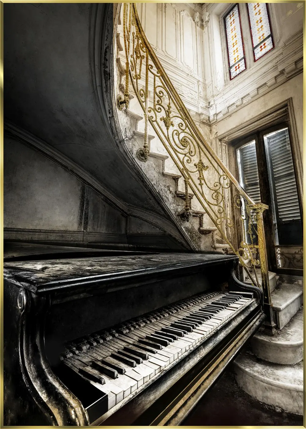 Glasbild Gold Piano