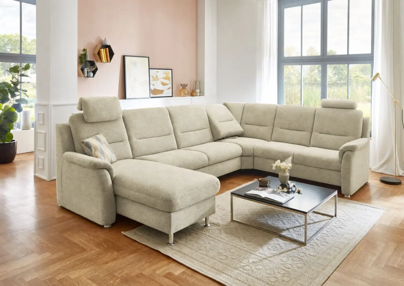 Wohnlandschaft couchliebe. PP-HS17006 sand mit Zusatzfunktionen