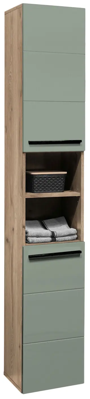 Hochschrank Vista schilfgrün/Viking Eiche