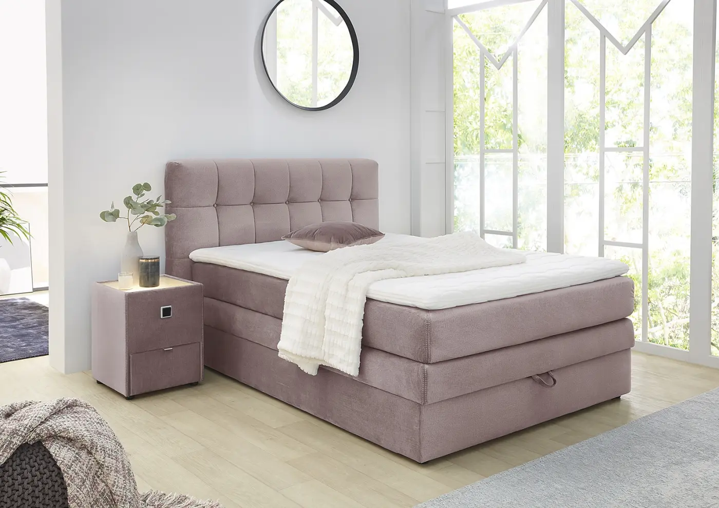 Boxspringbett Amy 140 x 200 cm samtähnlich rosa