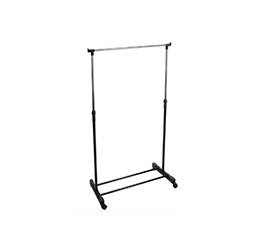 Schwarze Rollgarderobe mit einer verstellbaren Stange