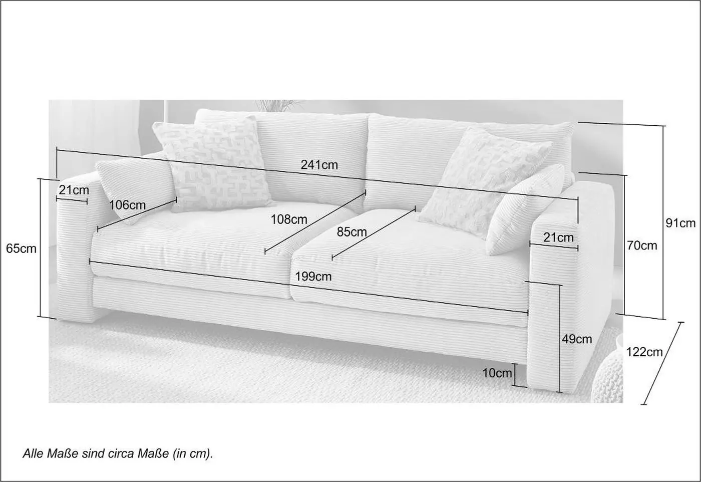 Big-Sofa Miley Cordstoff beige