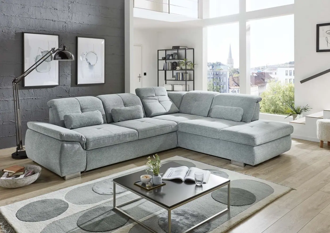 Wohnlandschaft KS294522 hellgrau mit Zusatzfunktionen couchliebe.