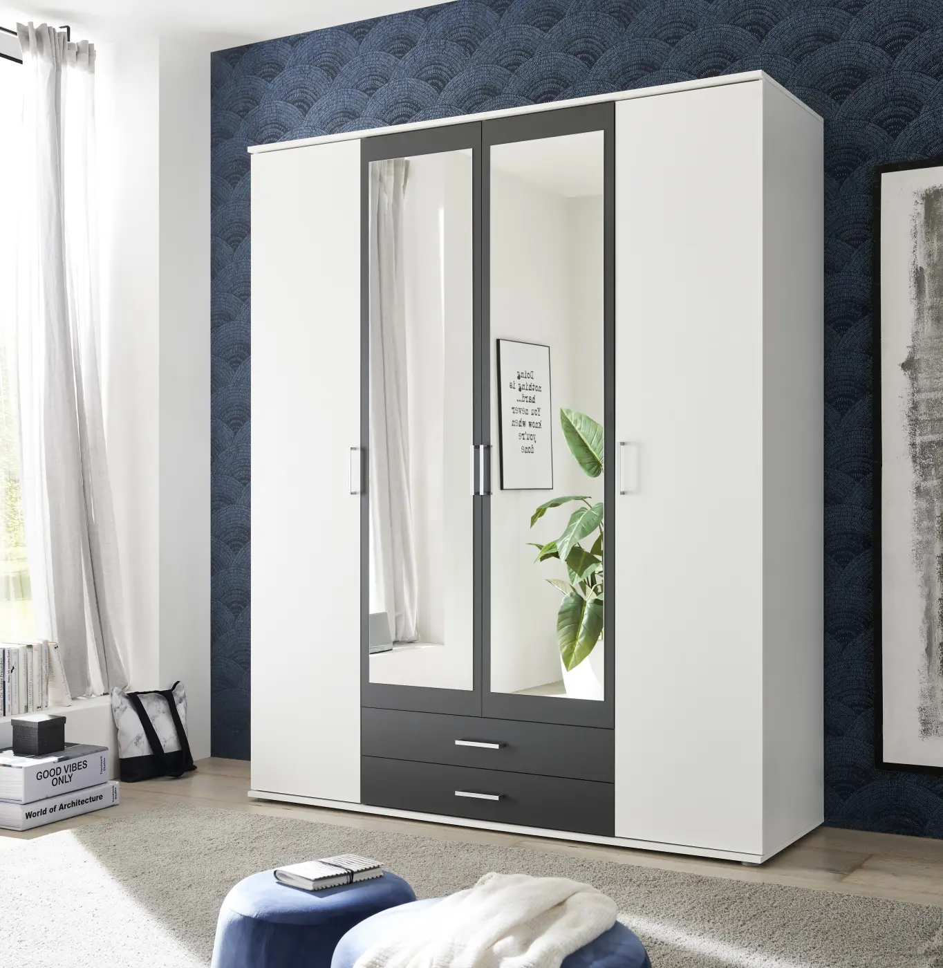Kleiderschrank Hanau 3-türig weiß/graphit