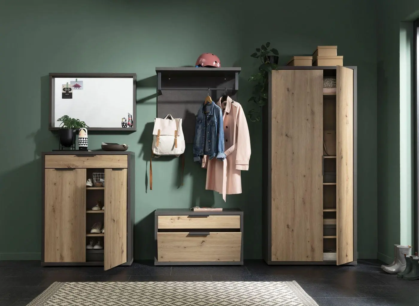 Garderobenschrank Segno steingrau / Artisan Eiche