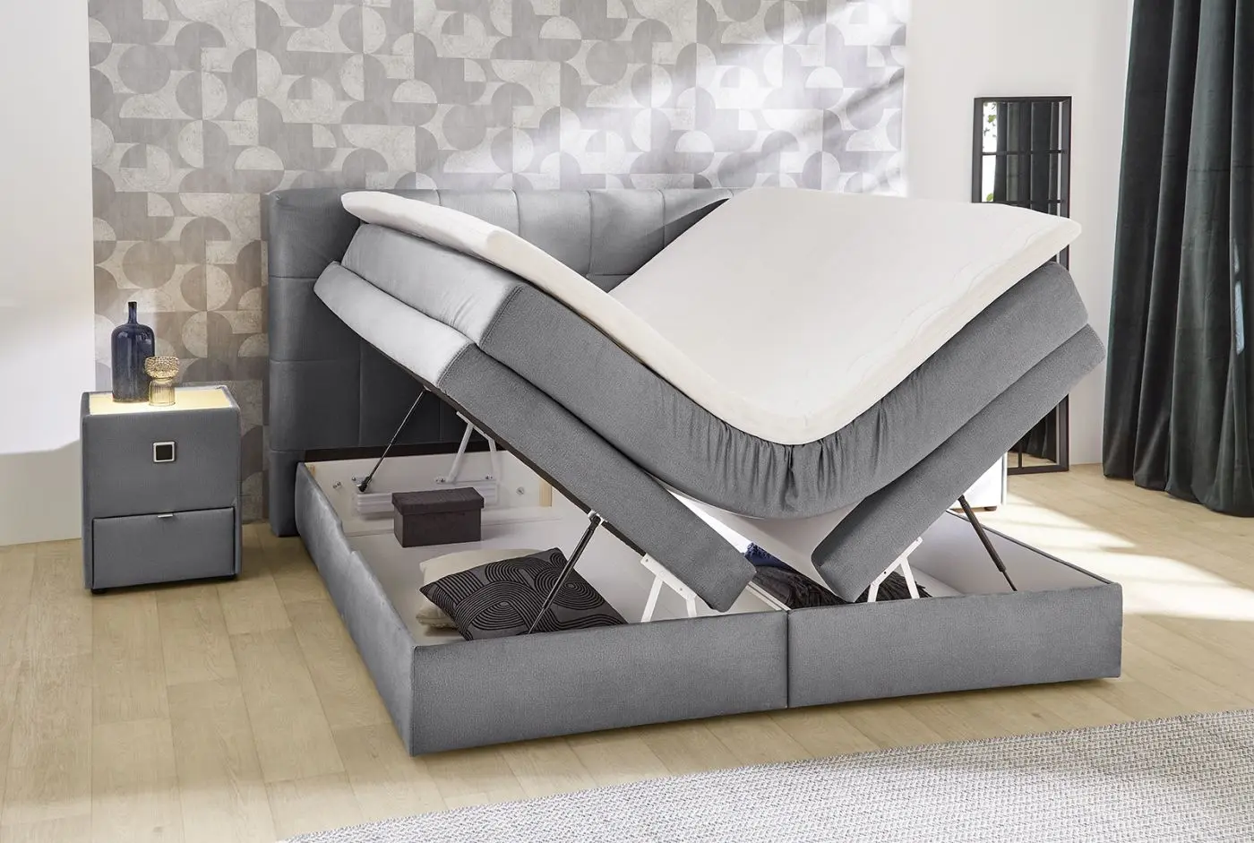 Boxspringbett Amy 180 x 200 cm samtähnlich grau