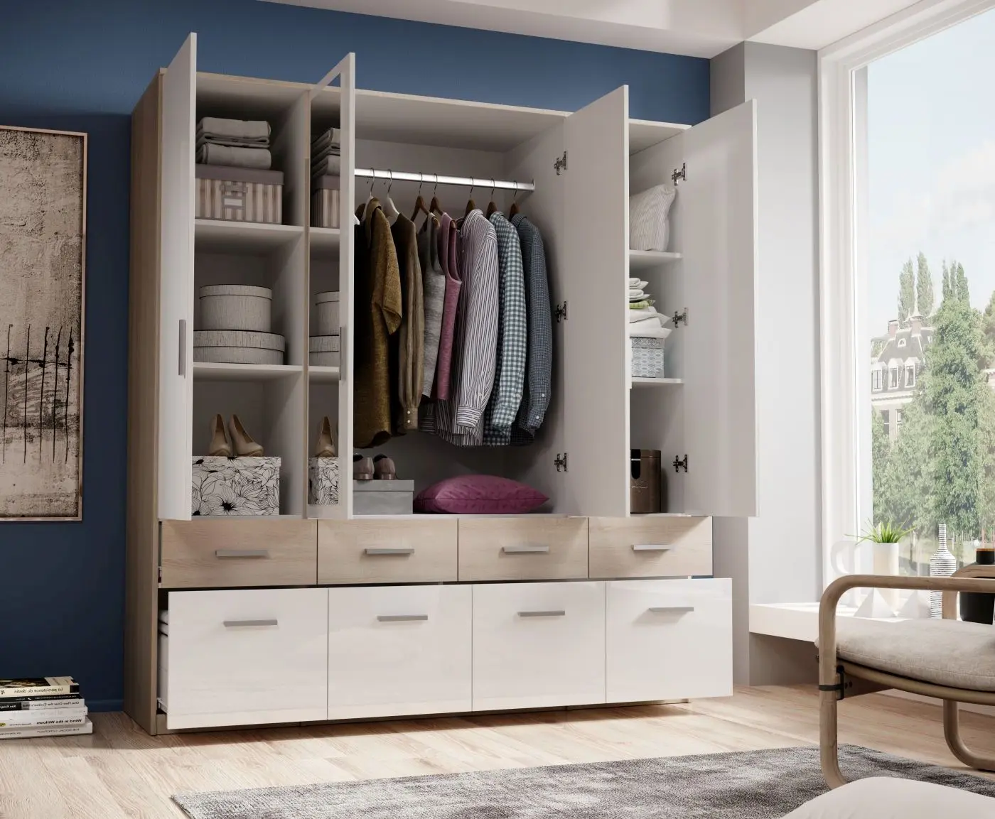 Drehtürenschrank Box Sonoma Eiche/weiß 