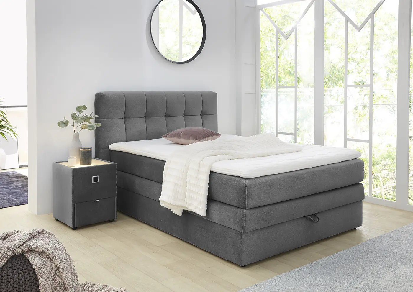 Boxspringbett Amy 140 x 200 cm samtähnlich grau
