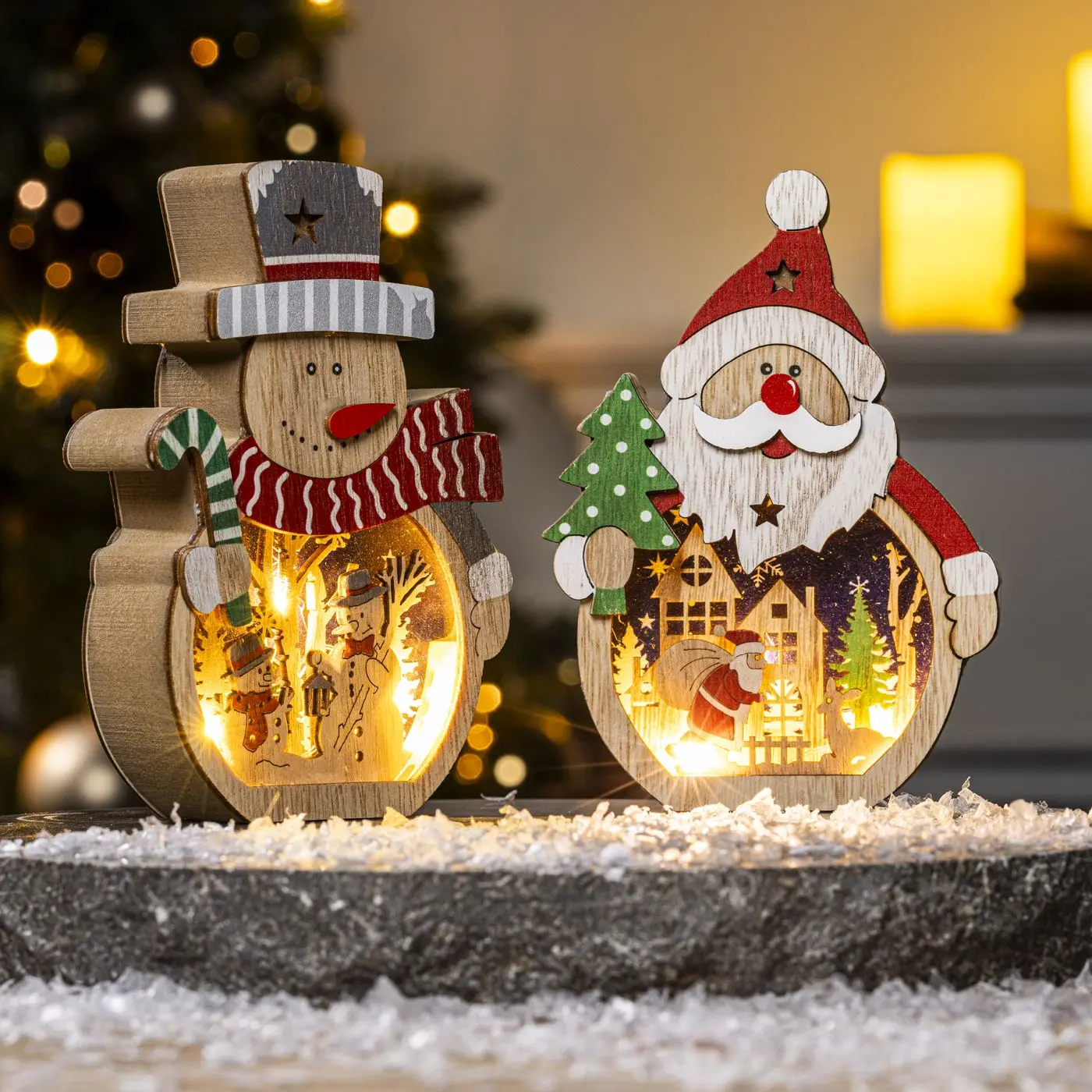 LED Weihnachts-Holzdeko