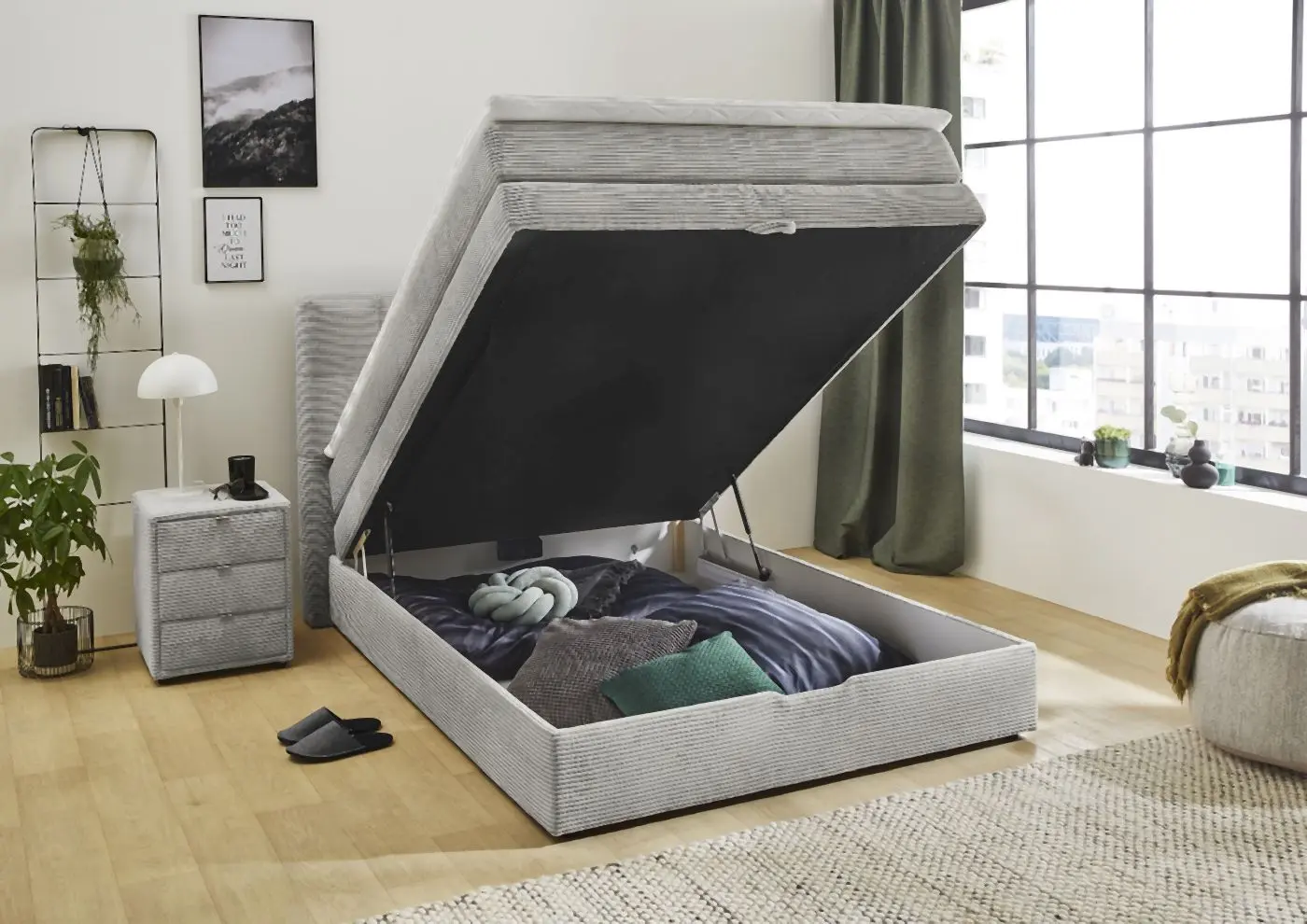 Boxspringbett Amy 140 x 200 cm Cord hellgrau