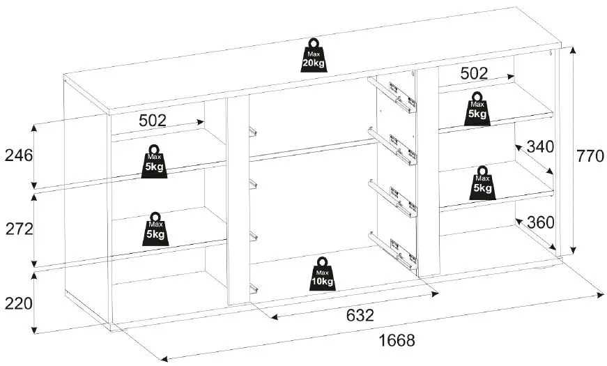 Sideboard Kanada weiß mit schwarzen Absetzungen