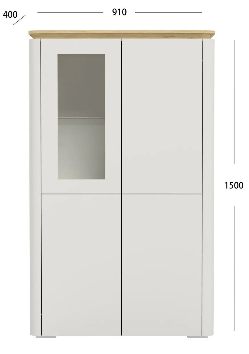 Highboard Namur weiß matt/Eiche hell mit Beleuchtung