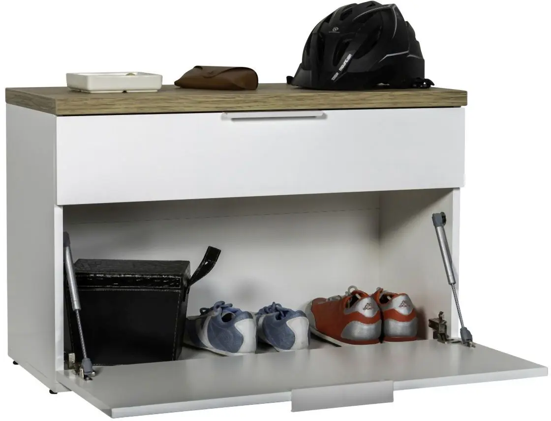 Garderobenbank Mundi weiß Hochglanz / Rivera Eiche
