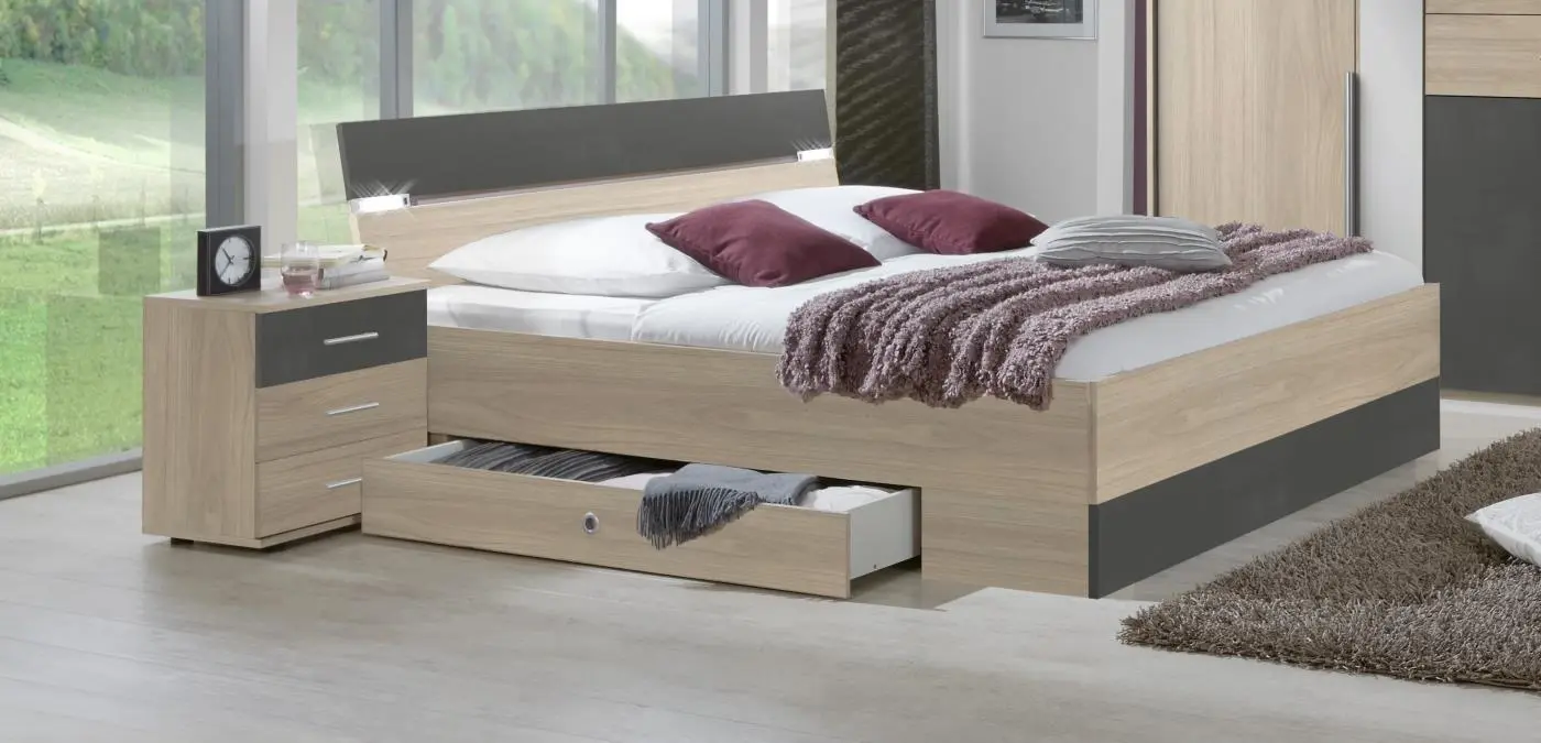 Bettanlage Xanten 180 x 200 cm Hickory Eiche/Raw Steel