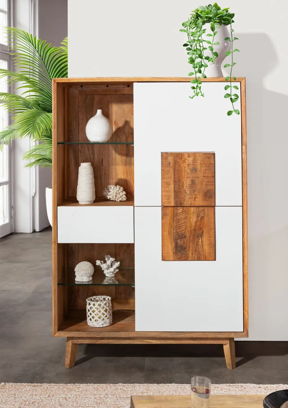 Highboard Tavole Mango massiv/weiß