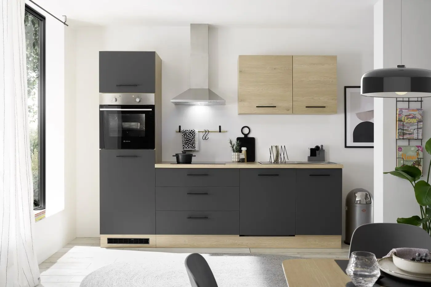 KüchenblockLandau anthrazit/Cremona Eiche mit E-Geräten