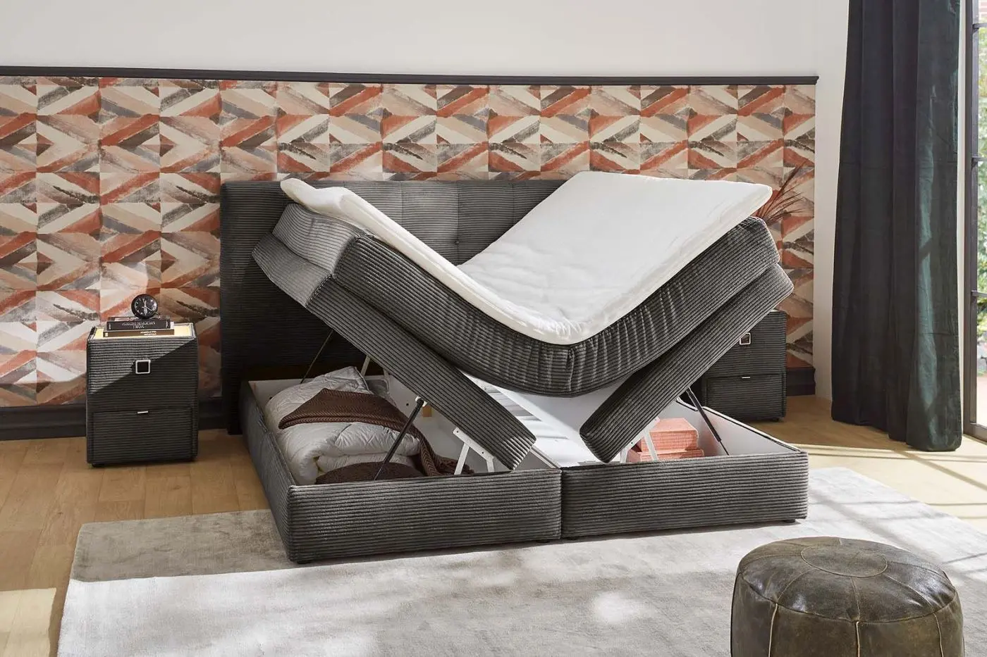 Boxspringbett Amy 180 x 200 cm Cord grau