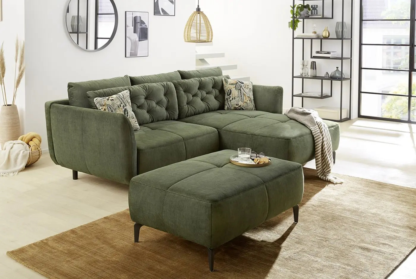 Hocker Salo Veloursstoff grün
