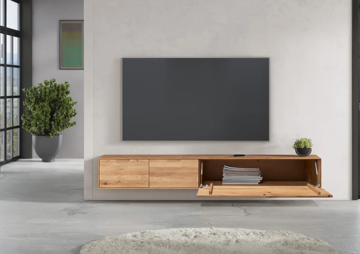 TV-Lowboard WZ-0663 Wildeiche massiv wandhängend